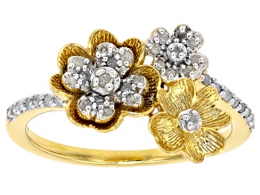 White Diamond 14k Yellow Gold Over Sterling Silver Flower Ring 0.17ctw