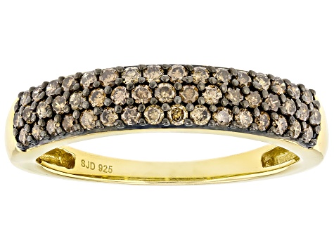 Champagne Diamond 14k Yellow Gold Over Sterling Silver Band