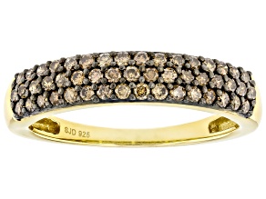 Champagne Diamond 14k Yellow Gold Over Sterling Silver Band Ring 0.50ctw