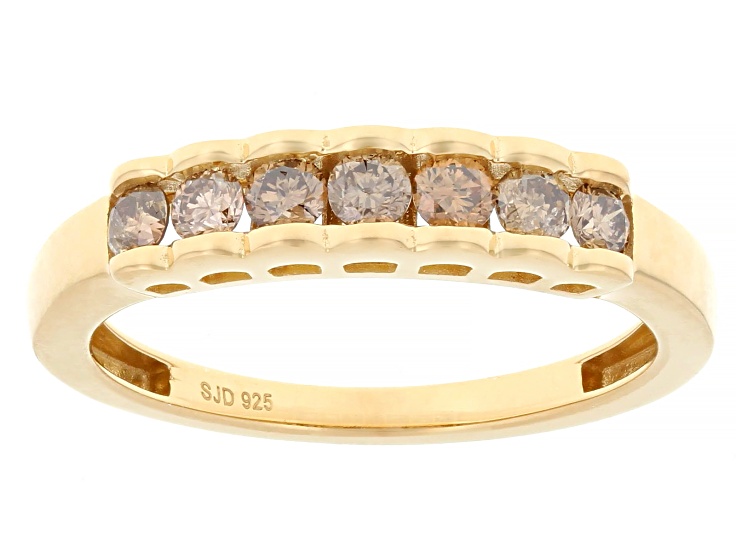 Champagne Diamond 14k Yellow Gold Over Sterling Silver Band Ring 0.50ctw