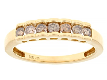 Picture of Champagne Diamond 14k Yellow Gold Over Sterling Silver Band Ring 0.50ctw