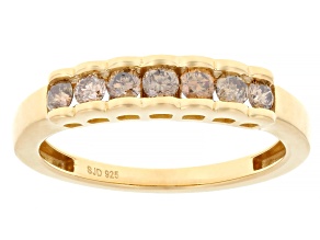 Champagne Diamond 14k Yellow Gold Over Sterling Silver Band Ring 0.50ctw