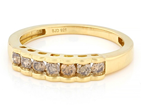 Champagne Diamond 14k Yellow Gold Over Sterling Silver Band Ring 0.50ctw