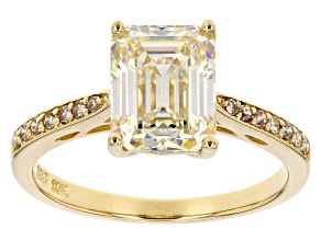 Strontium Titanate And Champagne Diamond 10K Yellow Gold Ring 3.22ctw