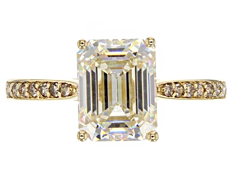Strontium Titanate And Champagne Diamond 10K Yellow Gold Ring 3.22ctw