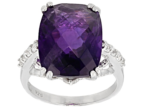 Purple Amethyst Rhodium Over Sterling Silver Ring 8.50ctw.