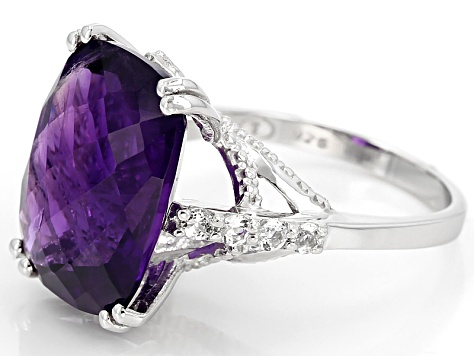 GENUINE 2.48 Cts AMETHYST & WHITE SAPPHIRE RING .925 Sterling Silver Size 8 