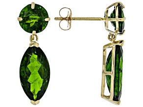 Green Chrome Diopside 10k Yellow Gold Earrings 4.80ctw