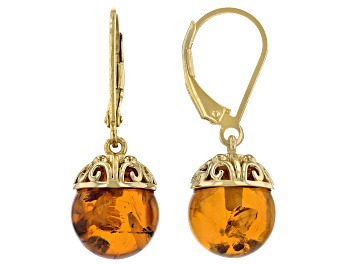 Picture of Orange Amber 18k Yellow Gold Over Sterling Silver Earrings