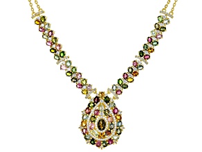 Multi-Tourmaline 18k Yellow Gold Over Silver Necklace 12.49ctw