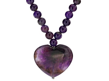 Purple African Amethyst Bead Rhodium Over Silver Necklace 