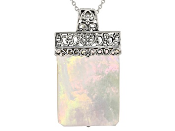 Picture of White Mother-Of-Pearl Rhodium Over Sterling Silver Enhancer with Chain