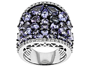 Blue Tanzanite Rhodium Over Sterling Silver Band Ring 7.68ctw