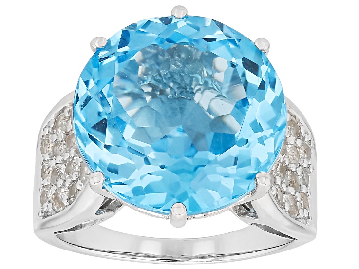 Sky blue topaz rhodium over sterling silver ring 17.21ctw - FCH132