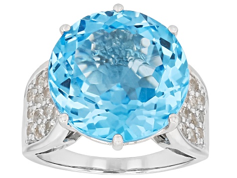 Sky blue topaz rhodium over sterling silver ring 17.21ctw
