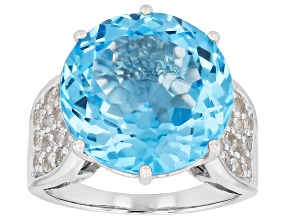 Sky blue topaz rhodium over sterling silver ring 17.21ctw