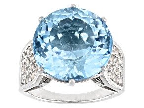 Sky blue topaz rhodium over sterling silver ring 17.21ctw
