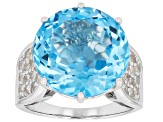 Sky blue topaz rhodium over sterling silver ring 17.21ctw