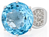 Sky blue topaz rhodium over sterling silver ring 17.21ctw