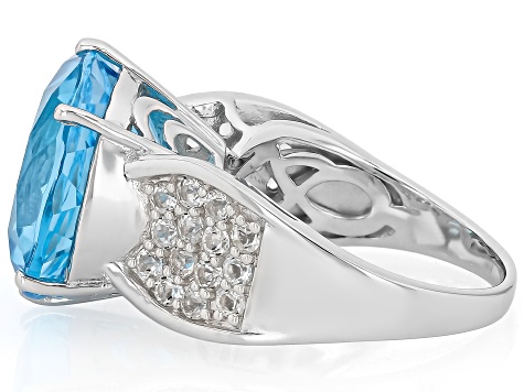 Sky blue topaz rhodium over sterling silver ring 17.21ctw