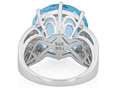 Sky blue topaz rhodium over sterling silver ring 17.21ctw