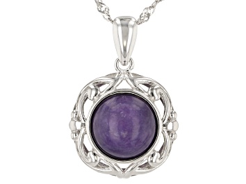 Picture of Purple charoite rhodium over silver pendant with chain