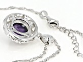 Purple charoite rhodium over silver pendant with chain