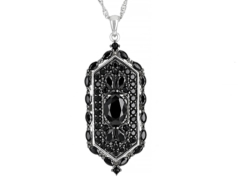 Black Spinel Rhodium Over Silver Pendant With Chain 5.33ctw