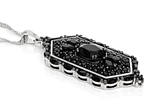 Black Spinel Rhodium Over Silver Pendant With Chain 5.33ctw