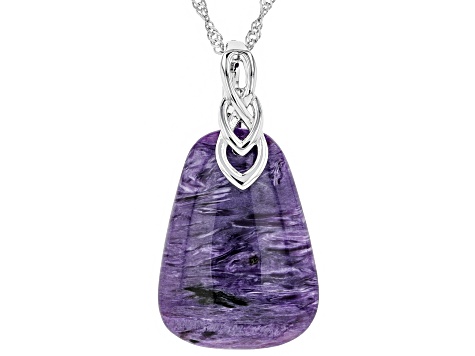 Purple charoite rhodium over silver enhancer with chain