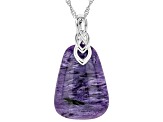 Purple charoite rhodium over silver enhancer with chain