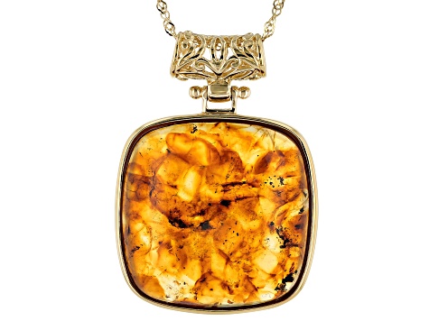 Orange Amber 18k Yellow Gold Over Sterling Silver Pendant With Chain