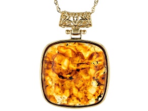 Orange Amber 18k Yellow Gold Over Sterling Silver Pendant With Chain