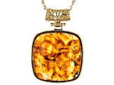 Orange Amber 18k Yellow Gold Over Sterling Silver Pendant With Chain