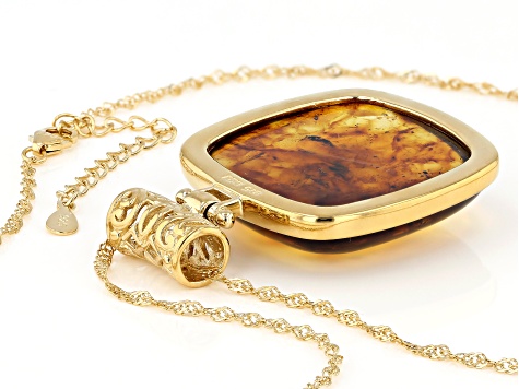 パーツ Gold lush Orange Amber 18k Yellow Gold Over Sterling Silver Pendant