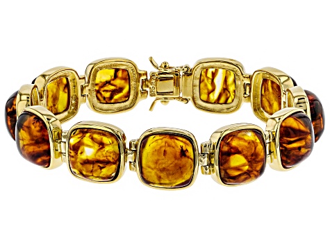 Orange Amber 18k Yellow Gold Over Sterling Silver Bracelet