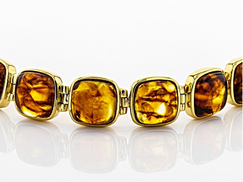 Orange Amber 18k Yellow Gold Over Sterling Silver Bracelet