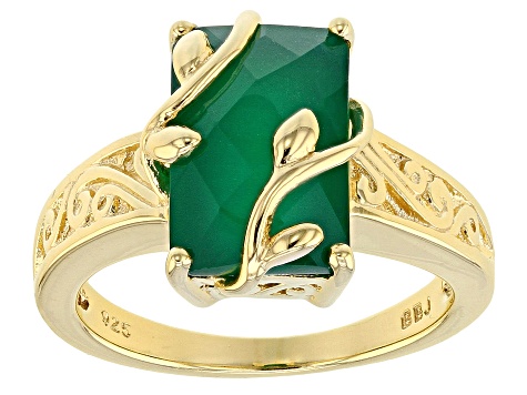 Green Onyx 18k Yellow Gold Over Sterling Silver Ring