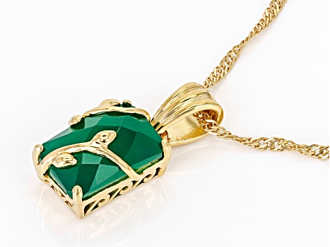 Green Onyx 18k Yellow Gold Over Silver Pendant With Chain