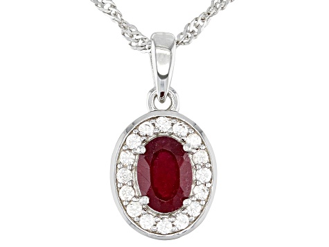 Red Mahaleo Ruby Rhodium Over Sterling Silver Halo Pendant with Chain 1.35ctw