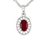 Red Mahaleo Ruby Rhodium Over Sterling Silver Halo Pendant with Chain 1.35ctw