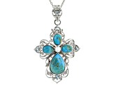Blue Turquoise Rhodium Over Sterling Silver Cross Pendant With Chain