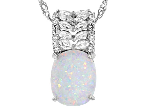 Multicolor Lab Created Opal Rhodium Over Sterling Silver Pendant Chain 0.47ctw