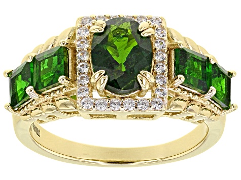 Green Chrome Diopside 18k Yellow Gold Over Silver Ring 2.69ctw
