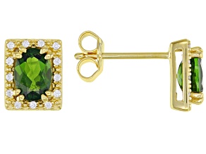 Green Chrome Diopside 18k Yellow Gold Over  Silver Stud Earrings 1.58ctw