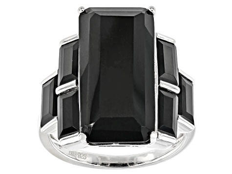 Black Spinel Rhodium Over Sterling Silver Ring 14.48ctw