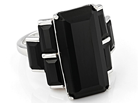 Black Spinel Rhodium Over Sterling Silver Ring 14.48ctw