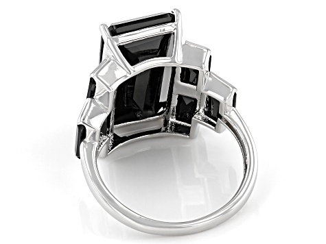 Black Spinel Rhodium Over Sterling Silver Ring 14.48ctw