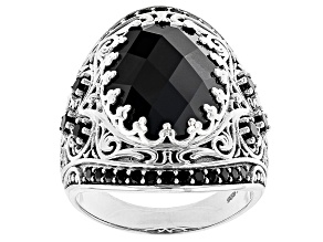 Black Spinel Rhodium Over Sterling Silver Ring 9.22ctw