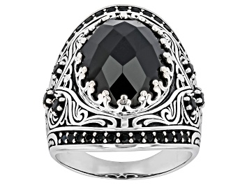 Picture of Black Spinel Rhodium Over Sterling Silver Ring 9.22ctw